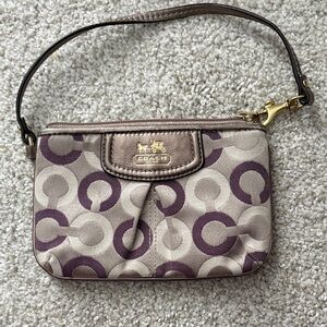 Coach Beige and Purple Patterned Wristlet